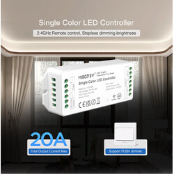 LED dimmer FUT036P, kontroller, RF 2,4GHz, Push-Dim, PWM, 12-36V, 20A