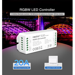 LED dimmer FUT038P, RGBW kontroller, RF 2,4GHz, Push-Dim, PWM, 12-36V, 20A
