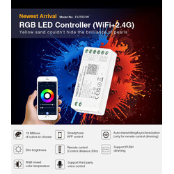 LED dimmer FUT037W, RGB kontroller, RF 2,4GHz, WiFi, 12-24V, 12A